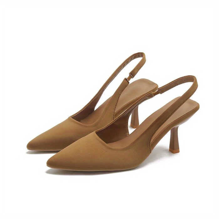 Women's Slingback High Heels, Solid Color Pointed Toe Slip On Stiletto Heels, Versatile Dress Sandals