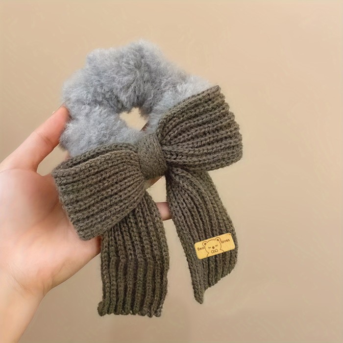 Hair Tie Bow Plush Hair Ring Elastic Hair Band Soft Elastic Ponytail Holders for Thick Hair Curly Hair Long Fine Hair, for Women Party Outing Daily Collocation