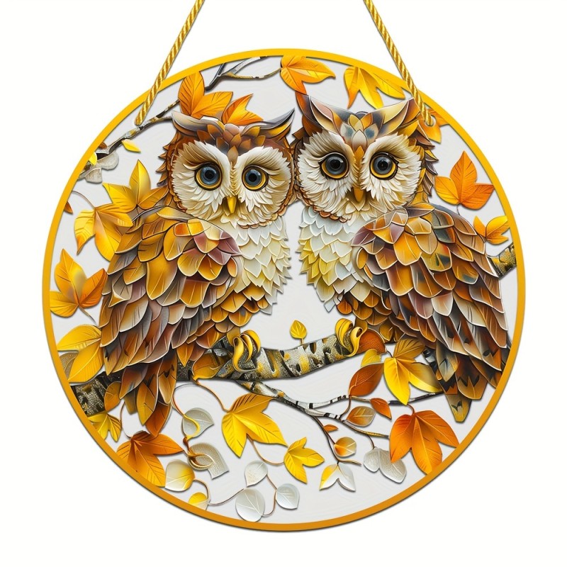 Acrylic Owl Sun Catcher Decorative Sign & Plaque, Art Deco Style Wall Hanging, Animal Theme, Multipurpose Home Decor, Aesthetic Room Decoration, Wreath Accessory Sign, Wall Art Decor Gift, 8 inch Diameter