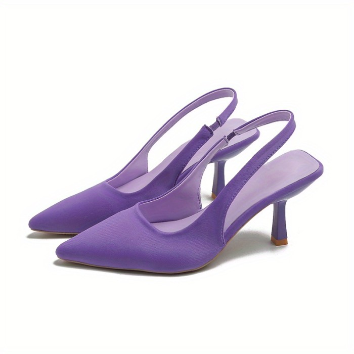 Women's Slingback High Heels, Solid Color Pointed Toe Slip On Stiletto Heels, Versatile Dress Sandals