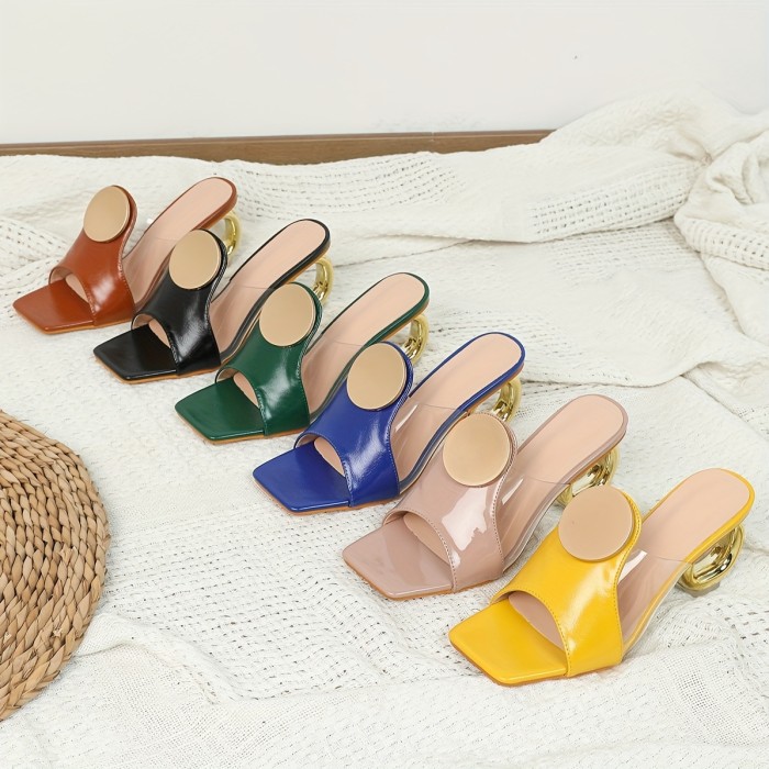 Women's Special High Heel Sandals, Fashion Square Open Toe Dress Pumps, Stylish Slip On Heels