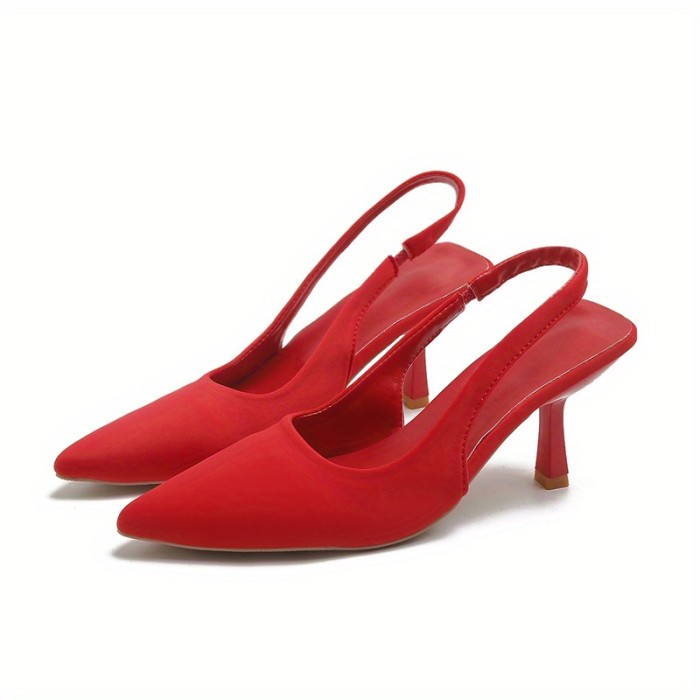 Women's Slingback High Heels, Solid Color Pointed Toe Slip On Stiletto Heels, Versatile Dress Sandals