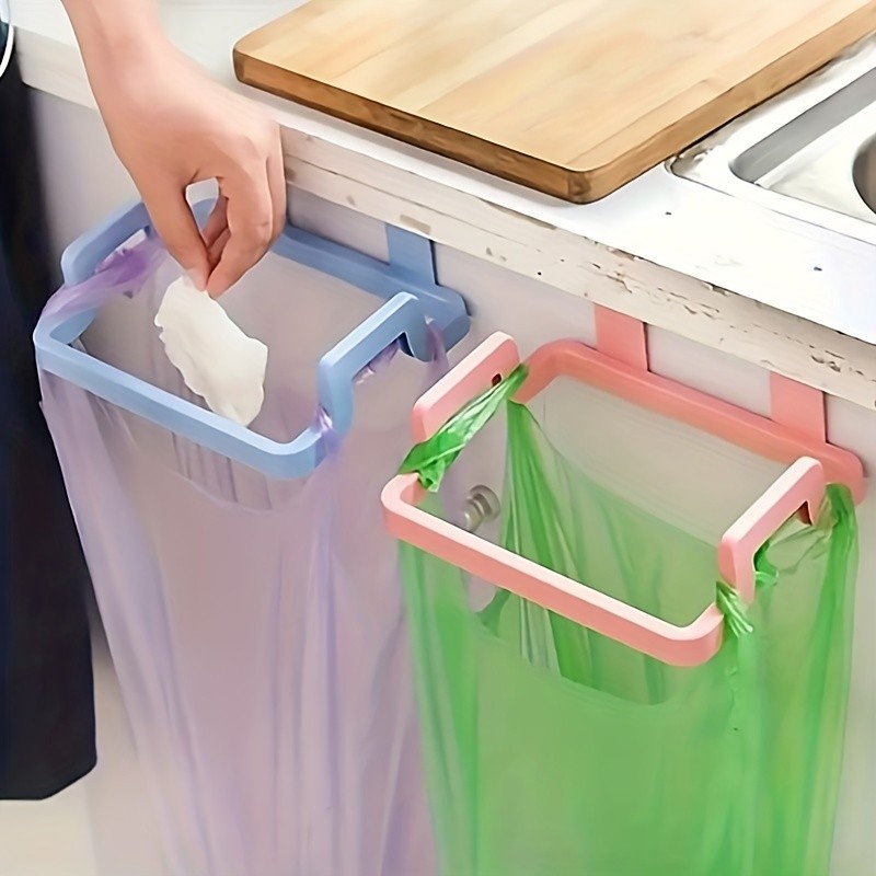 1pc Over-the-Cabinet Garbage Container: Reusable Plastic Bag Holder Rack For Kitchen, Pantry, Garage & Bathroom