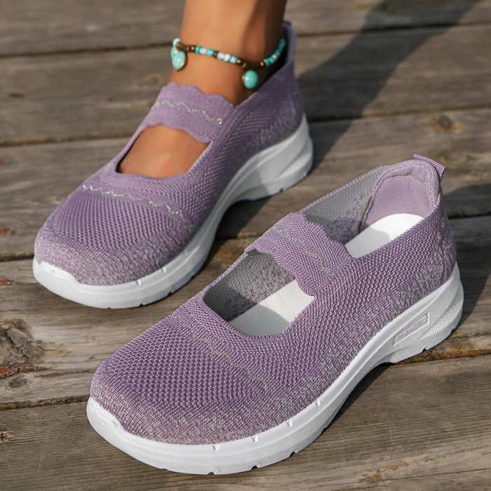 Women's Stylish Knitted Sneakers, Lightweight Soft Sole Walking Slip On Shoes, Breathable Low-top Daily Footwear