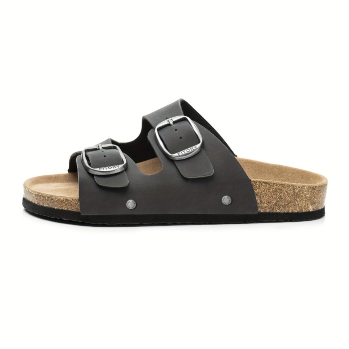 Women's Casual Flat Sandals, Adjustable Buckle Strap Open Toe Slides, Insole Cork Footbed, Summer Comfort Shoes