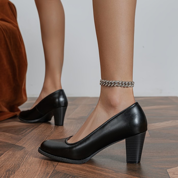 Women's Solid Color Block Heels, Fashion Slip On Dress Pumps, Women's Stylish Banquet Shoes