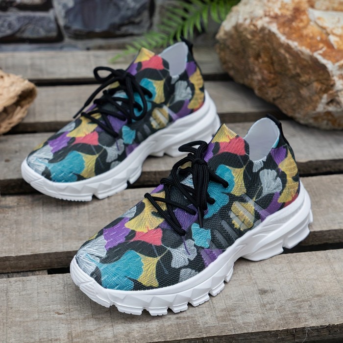 Women's Colorful Platform Sneakers, Breathable Knit Lace Up Outdoor Shoes, Comfortable Low Top Sport Shoes