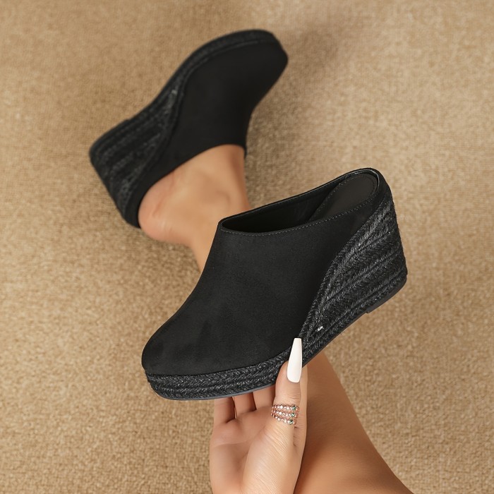 Women's Espadrille Wedge Sandals, Comfy Closed Toe Backless Slip On Heels, Casual Summer Backless Sandals