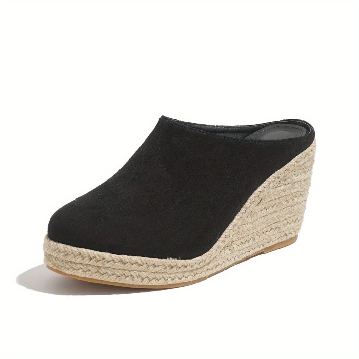 Women's Espadrille Wedge Sandals, Comfy Closed Toe Backless Slip On Heels, Casual Summer Backless Sandals