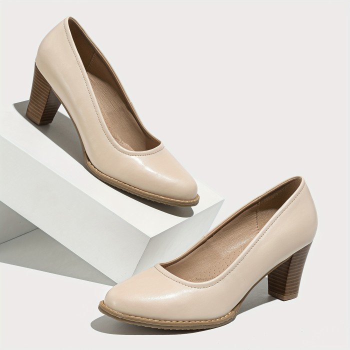 Women's Solid Color Block Heels, Fashion Slip On Dress Pumps, Women's Stylish Banquet Shoes