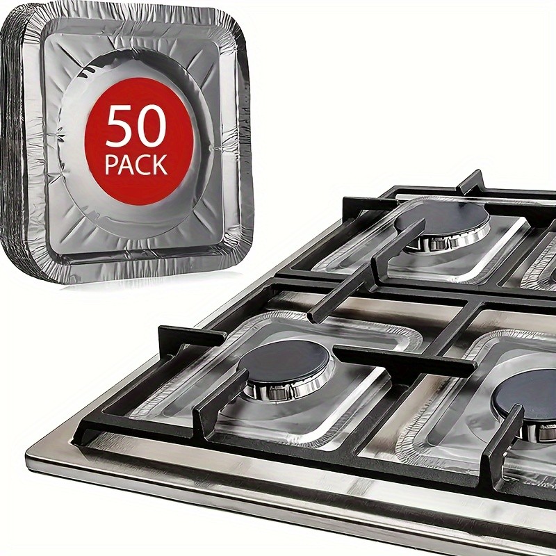 50pcs Gas Stove Burner Cover, Disposable Aluminum Stove Burner Lining, 8.5 \