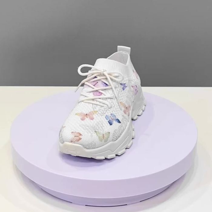 Women's Butterfly Pattern Sneakers, Casual Lace Up Outdoor Shoes, Breathable Knit Low Top Shoes