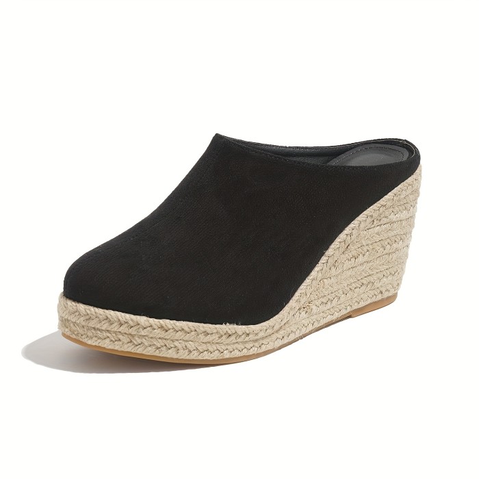 Women's Espadrille Wedge Sandals, Comfy Closed Toe Backless Slip On Heels, Casual Summer Backless Sandals