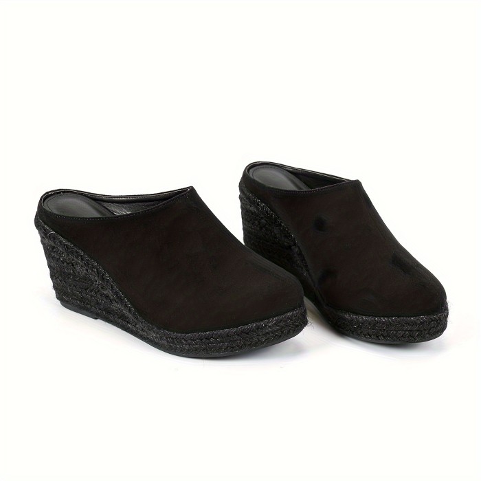Women's Espadrille Wedge Sandals, Comfy Closed Toe Backless Slip On Heels, Casual Summer Backless Sandals
