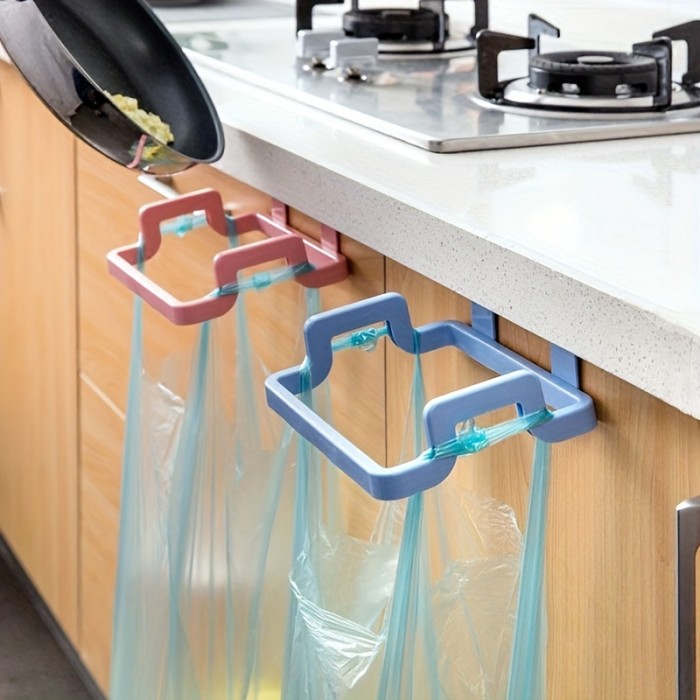 1pc Over-the-Cabinet Garbage Container: Reusable Plastic Bag Holder Rack For Kitchen, Pantry, Garage & Bathroom