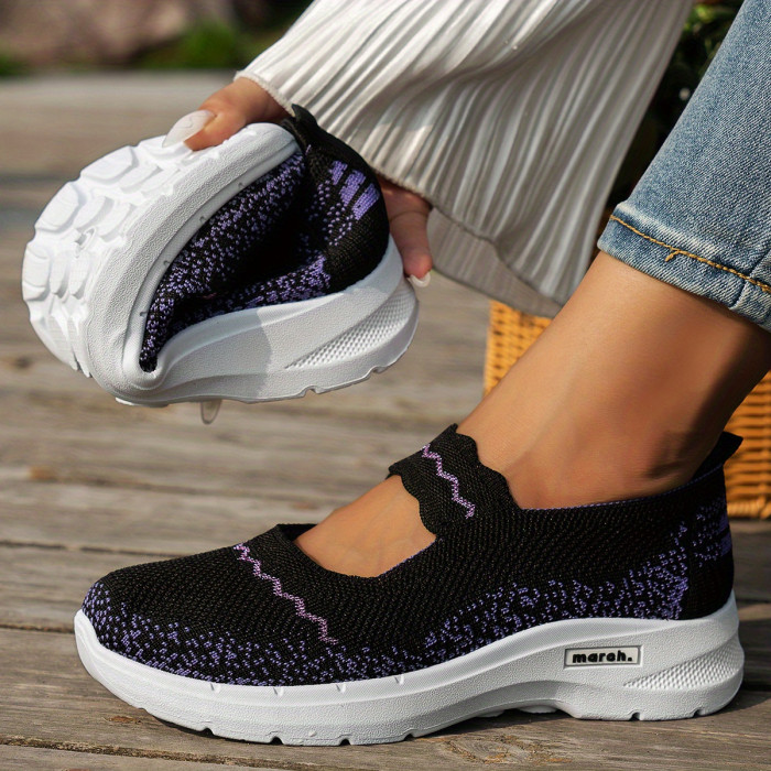 Women's Stylish Knitted Sneakers, Lightweight Soft Sole Walking Slip On Shoes, Breathable Low-top Daily Footwear