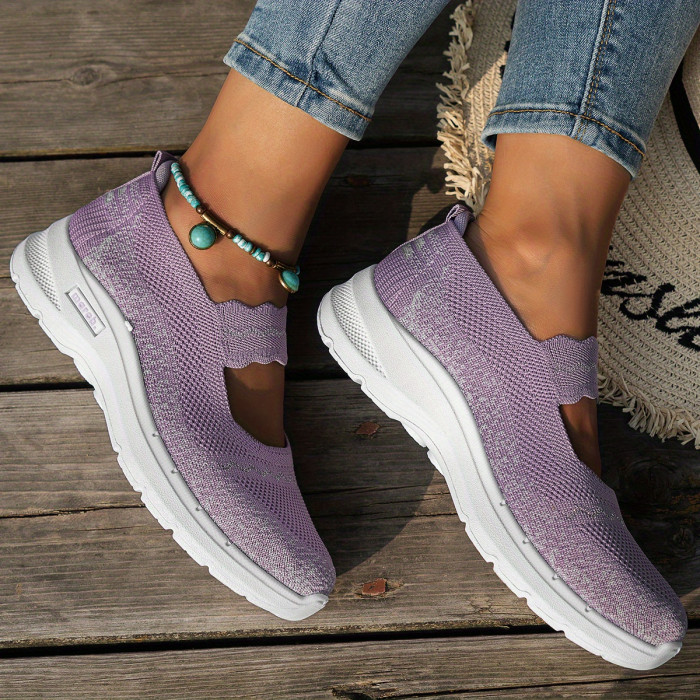 Women's Stylish Knitted Sneakers, Lightweight Soft Sole Walking Slip On Shoes, Breathable Low-top Daily Footwear