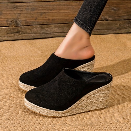 Women's Espadrille Wedge Sandals, Comfy Closed Toe Backless Slip On Heels, Casual Summer Backless Sandals