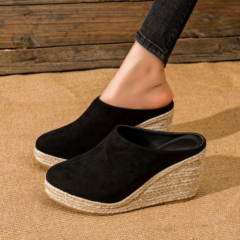 Women's Espadrille Wedge Sandals, Comfy Closed Toe Backless Slip On Heels, Casual Summer Backless Sandals