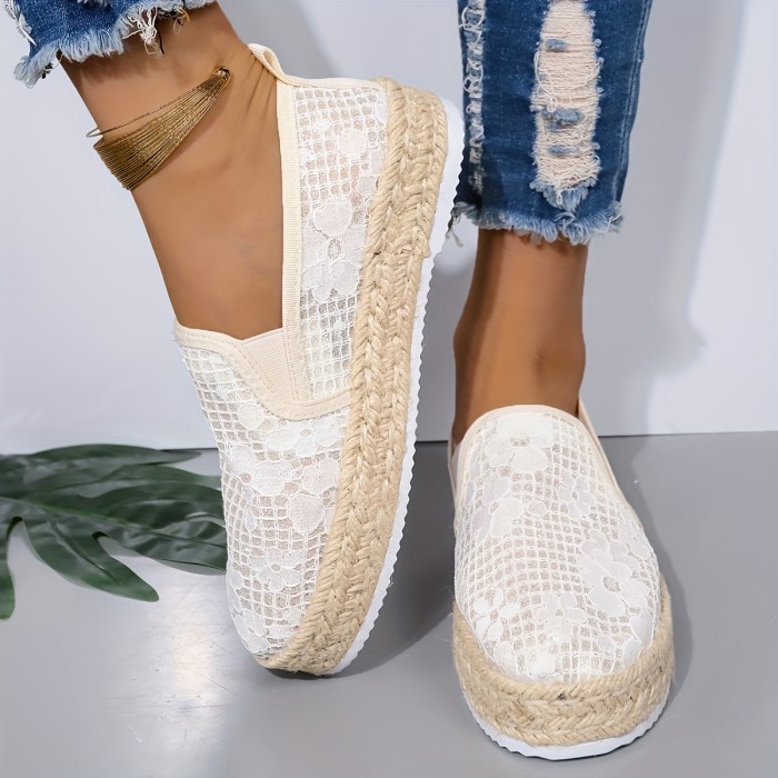 Women's Flower Pattern Flat Shoes, Casual Slip On Platform Shoes, Women's Comfortable Espadrille Shoes