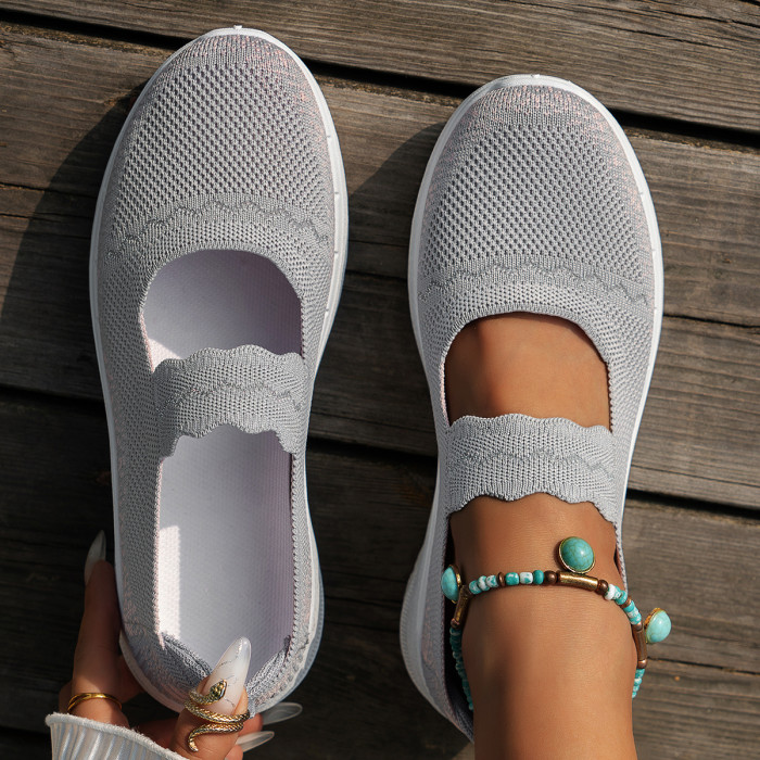 Women's Stylish Knitted Sneakers, Lightweight Soft Sole Walking Slip On Shoes, Breathable Low-top Daily Footwear