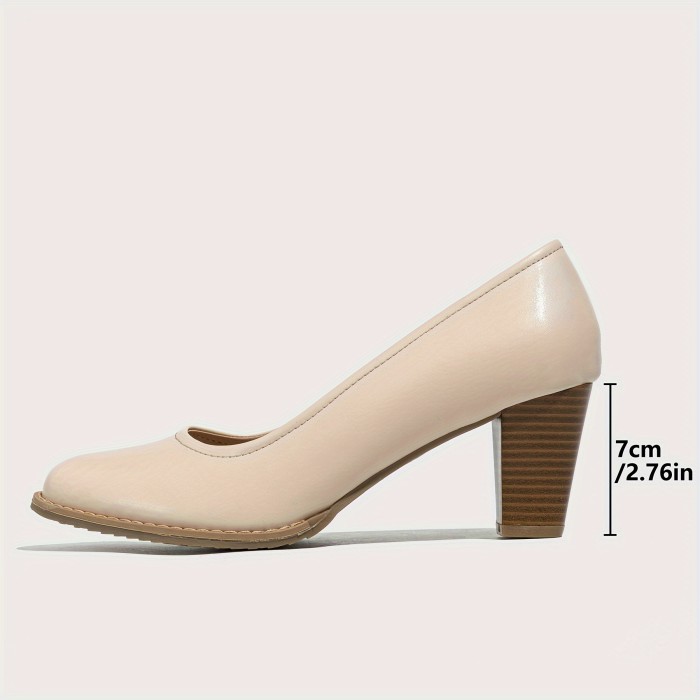 Women's Solid Color Block Heels, Fashion Slip On Dress Pumps, Women's Stylish Banquet Shoes