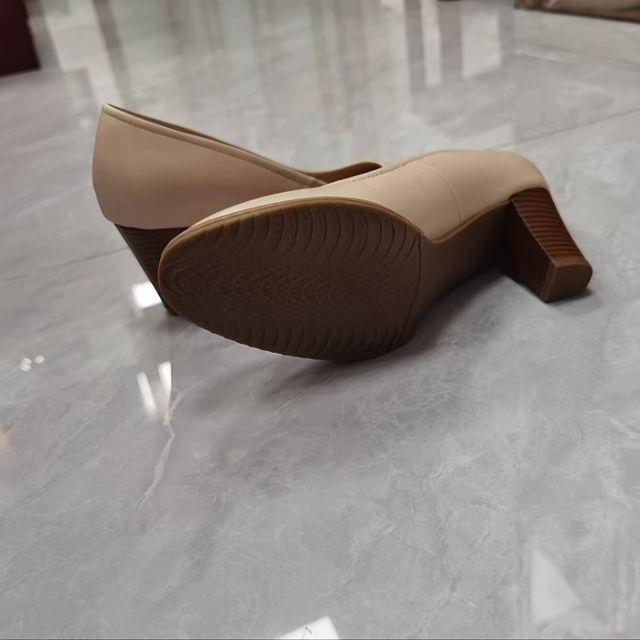 Women's Solid Color Block Heels, Fashion Slip On Dress Pumps, Women's Stylish Banquet Shoes