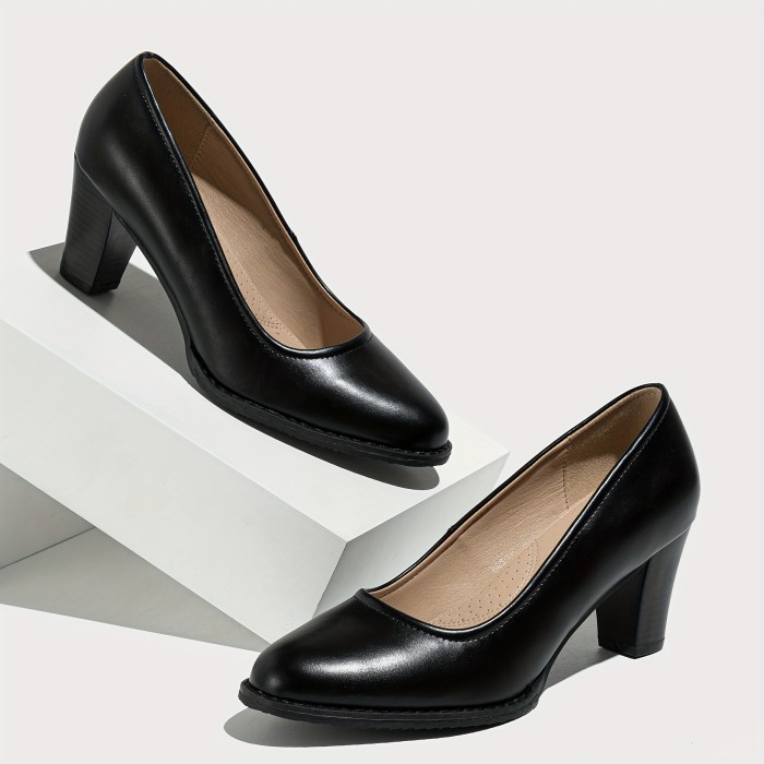 Women's Solid Color Block Heels, Fashion Slip On Dress Pumps, Women's Stylish Banquet Shoes