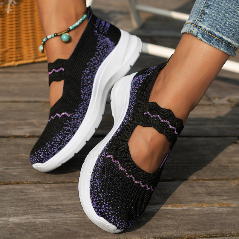 Women's Stylish Knitted Sneakers, Lightweight Soft Sole Walking Slip On Shoes, Breathable Low-top Daily Footwear