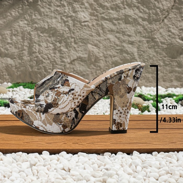 Women's Flower Pattern High Heel Sandals, Fashion Open Toe Dress Pumps, Stylish Slip On Heels