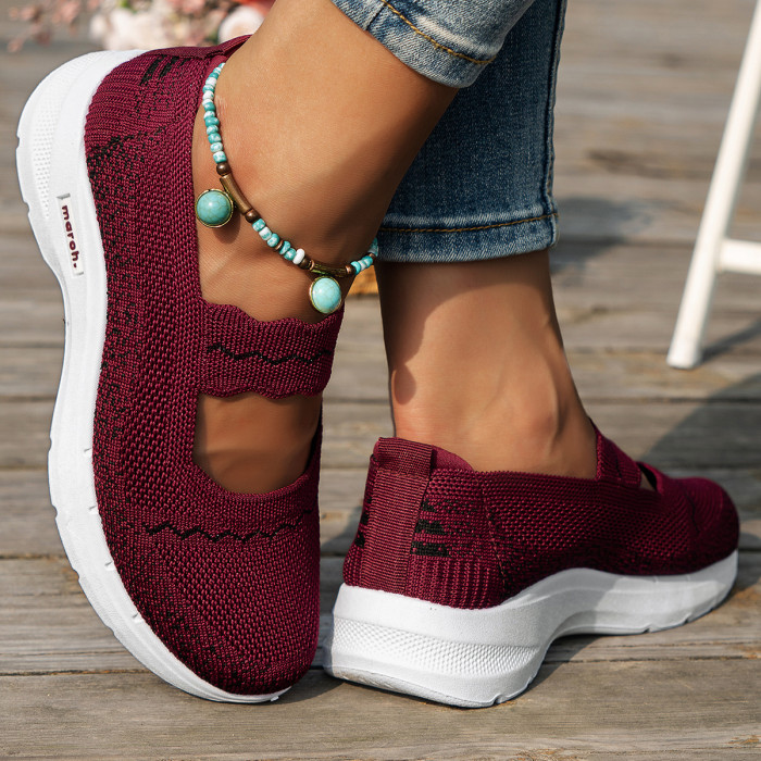 Women's Stylish Knitted Sneakers, Lightweight Soft Sole Walking Slip On Shoes, Breathable Low-top Daily Footwear