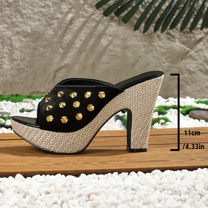 Women's Rivets Decor High Heel Sandals, Fashion Open Toe Dress Pumps, Stylish Slip On Heels