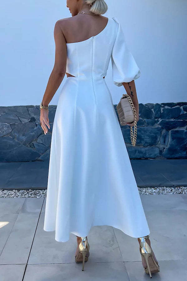 Full of Charm Rose Embellished One Shoulder Cutout Slit Midi Dress