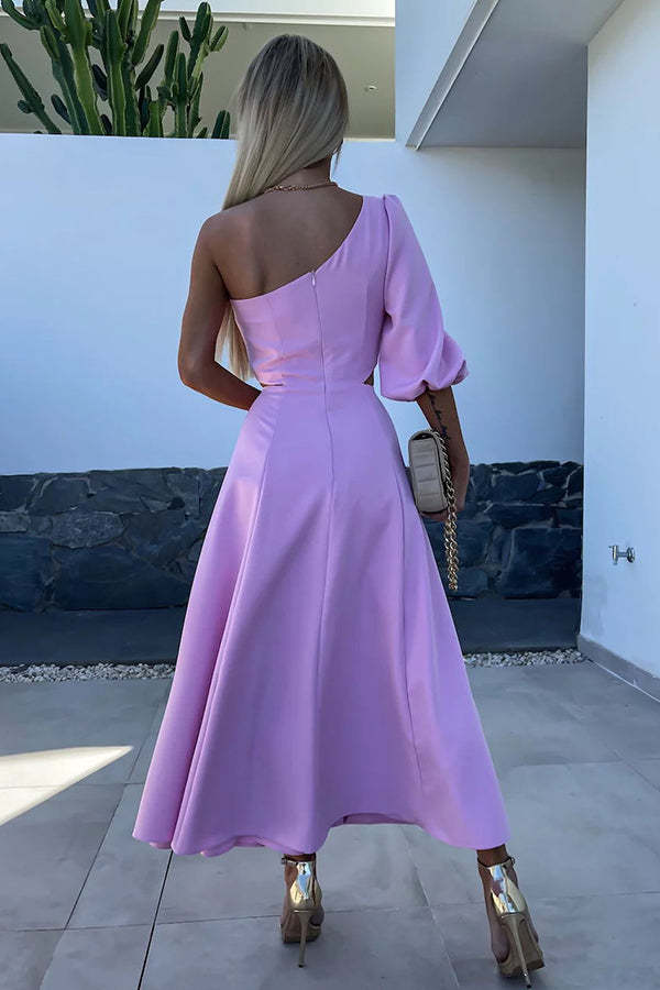 Full of Charm Rose Embellished One Shoulder Cutout Slit Midi Dress