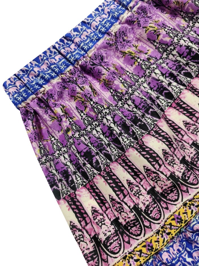 Full Print High Waist Skirt, Boho Ruffle Hem Beach Maxi Skirt, Women's Clothing