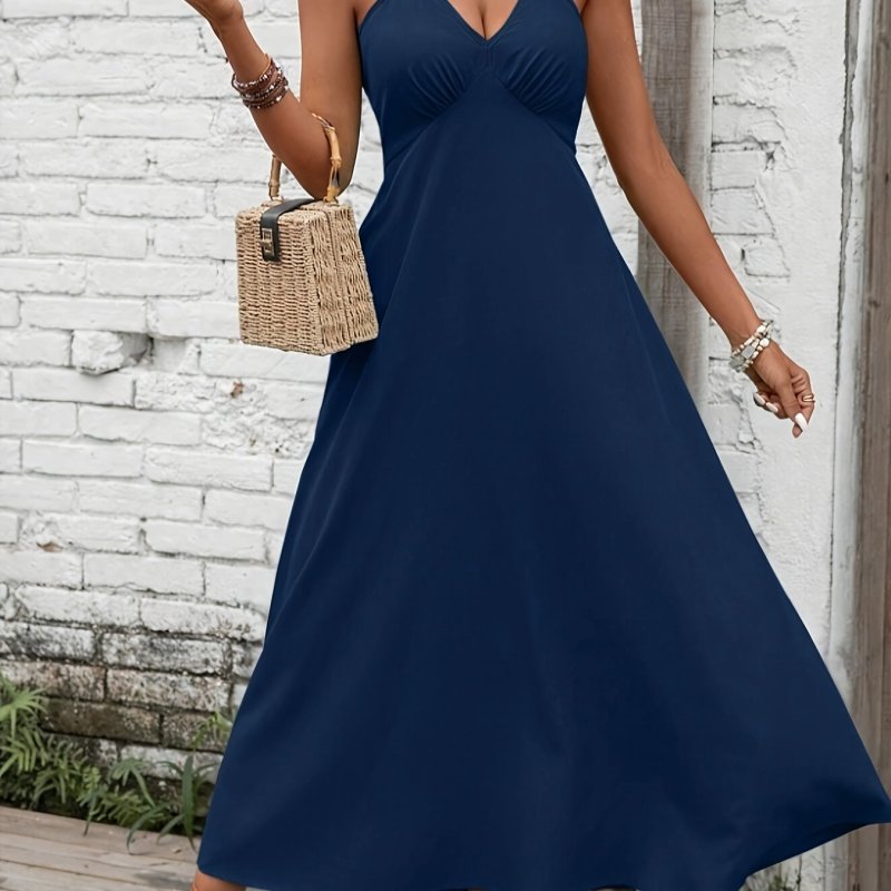 Bow Back Spaghetti Strap Backless Dress, Elegant Sleeveless Cami Dress For Spring & Summer, Women's Clothing