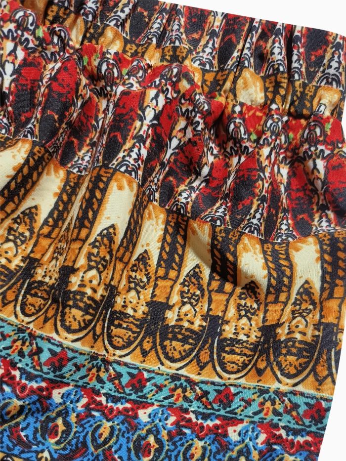 Full Print High Waist Skirt, Boho Ruffle Hem Beach Maxi Skirt, Women's Clothing