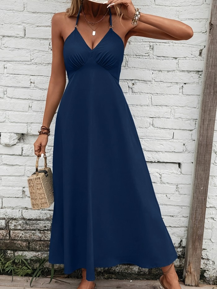 Bow Back Spaghetti Strap Backless Dress, Elegant Sleeveless Cami Dress For Spring & Summer, Women's Clothing