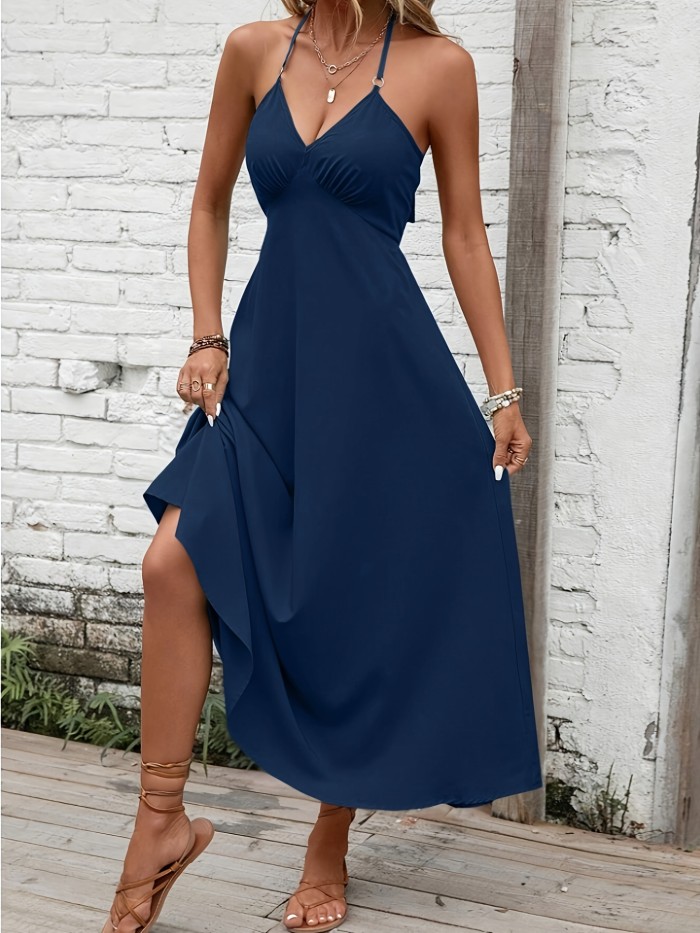 Bow Back Spaghetti Strap Backless Dress, Elegant Sleeveless Cami Dress For Spring & Summer, Women's Clothing