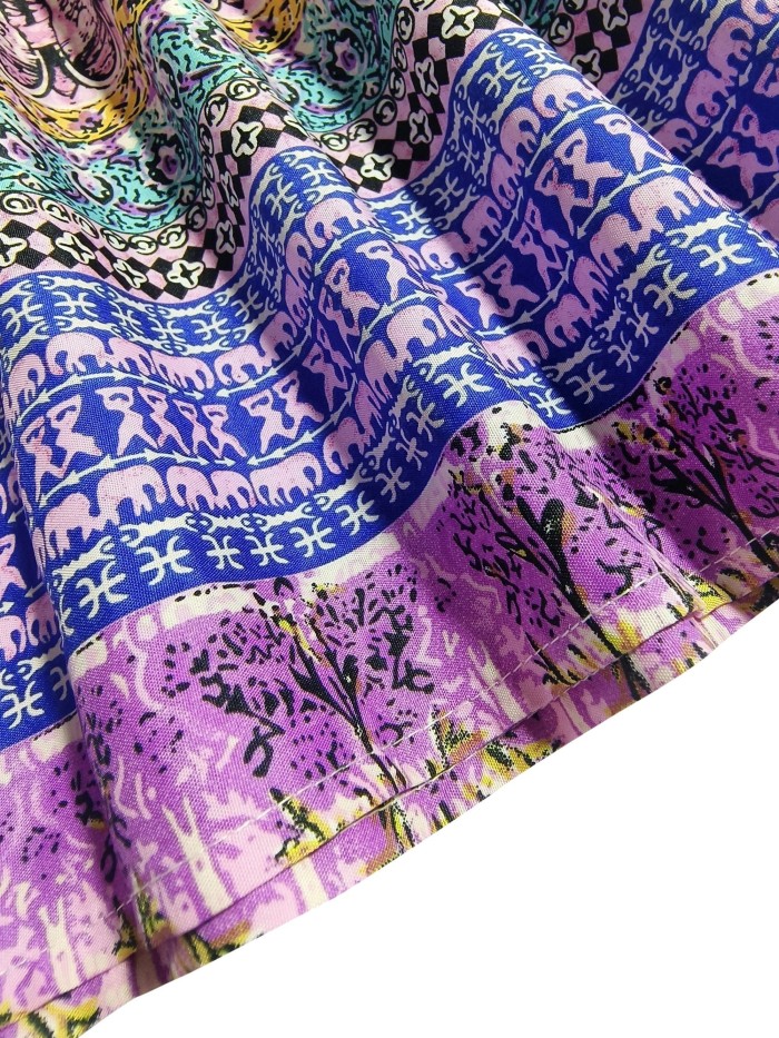 Full Print High Waist Skirt, Boho Ruffle Hem Beach Maxi Skirt, Women's Clothing