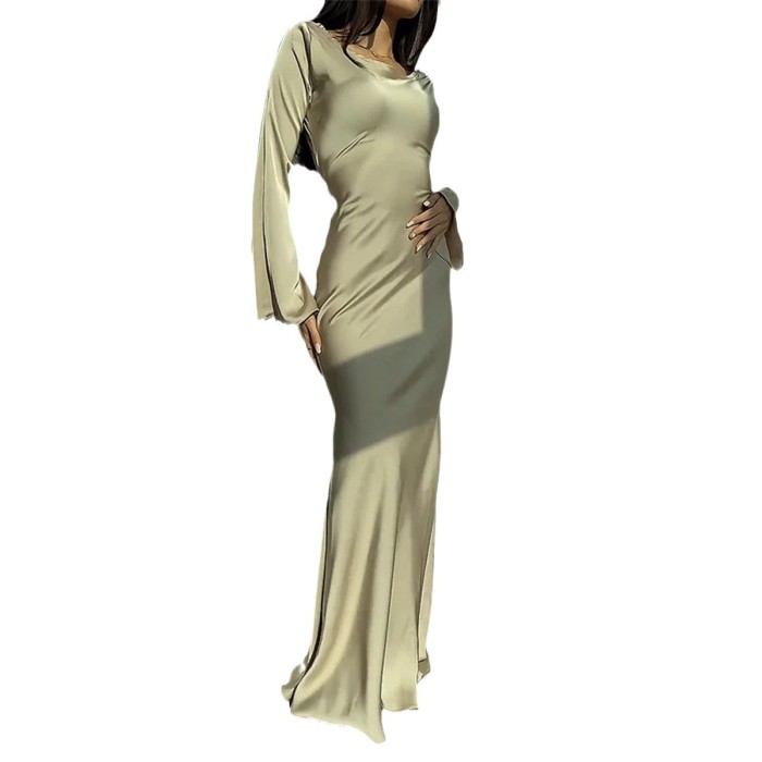 Women's Lace Up Separation Feeling National Style Lazy  Waist Wrapped Round Neck Dress