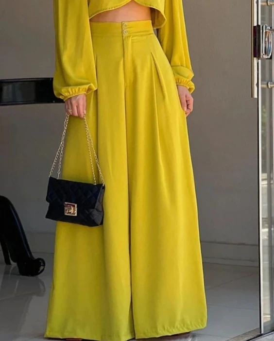 Temperament Commuting Irregular Crop Top & Casual High Waist Daily Wide Leg Pants Set