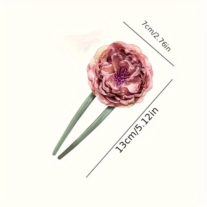 1pc Vintage Style U-Shaped Hairpin For Women, Floral Hair Clip, Traditional Artificial Dried Flower Hair Accessory For Elegant Updos