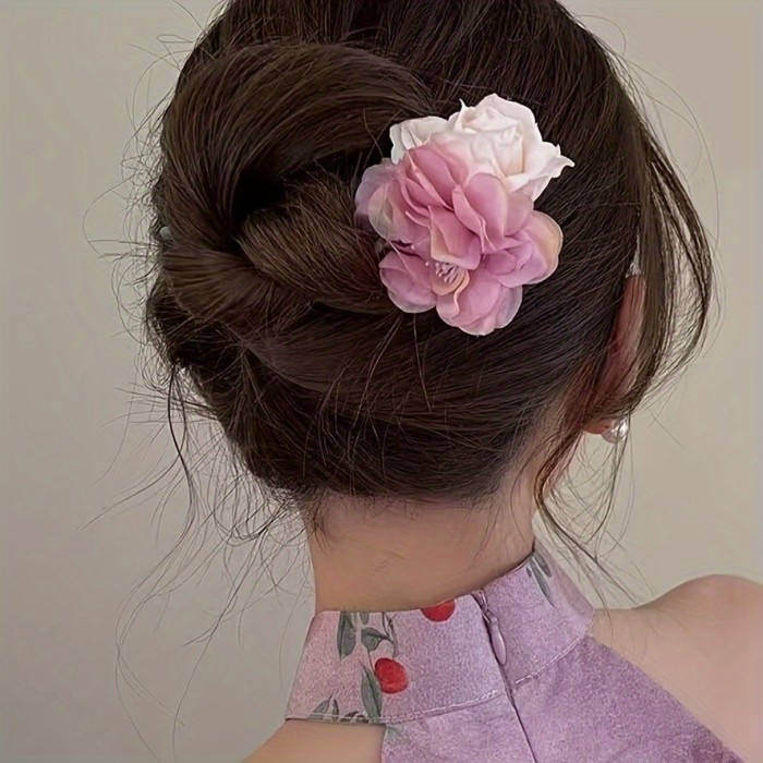 1pc Vintage Style U-Shaped Hairpin For Women, Floral Hair Clip, Traditional Artificial Dried Flower Hair Accessory For Elegant Updos