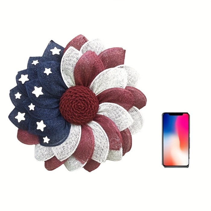 1pc, American Independence Day Garland Patriot Wreath American Star Bar Flag Red White Blue Star Decoration Red Head Garland Door Hanging