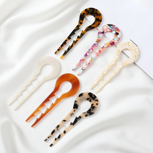 1pcs Acetate 2 Prong Hairpin Vintage U Shaped Hair Stick French Style Hair Fork Classic Updo Hair Bun Stick Hair Styling Accessories