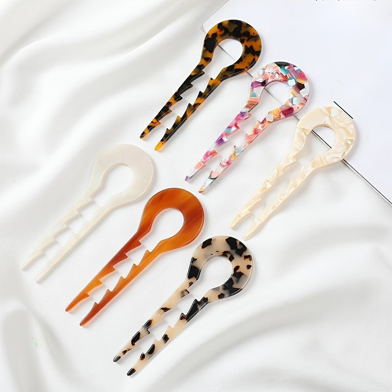 1pcs Acetate 2 Prong Hairpin Vintage U Shaped Hair Stick French Style Hair Fork Classic Updo Hair Bun Stick Hair Styling Accessories