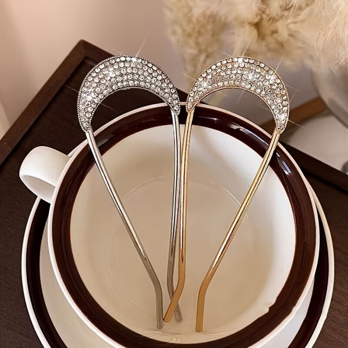 1pc, Elegant Vintage Versatile Shiny Rhinestones U Shape Hairpin, Women Girls Casual Party Outdoor Decors, Princess Fairy Style Hair Accessories, Gift Photo Props