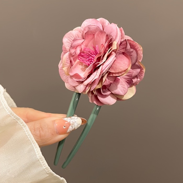 1pc Vintage Style U-Shaped Hairpin For Women, Floral Hair Clip, Traditional Artificial Dried Flower Hair Accessory For Elegant Updos