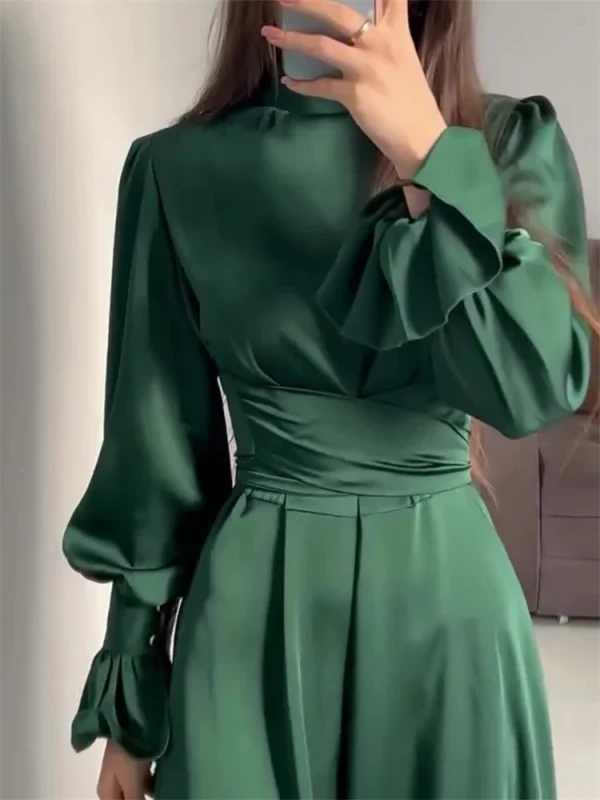 Women's Ruffle Elegant Slim Fit Solid Color Vintage Evening Dress